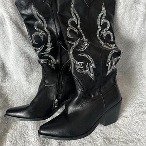 SHEIN Black Rinestone Cowboy Boots
